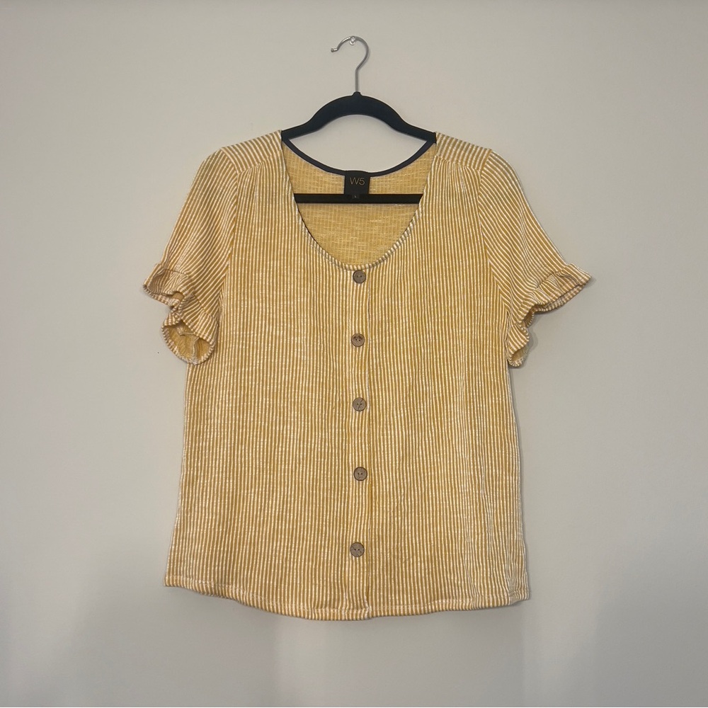 W5 Yellow Flutter Sleeve Buttoned Top